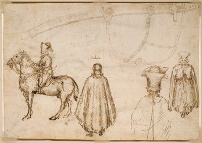 Bocetos del emperador Juan VIII Paleólogo, un monje y una vaina de Pisanello