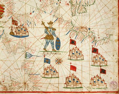 Reino de Francia, del atlas portolano compuesto de seis cartas, por Placido Caloiro y Francesco Oliva, Pergamino. 1646. de Placido Caloiro e Oliva