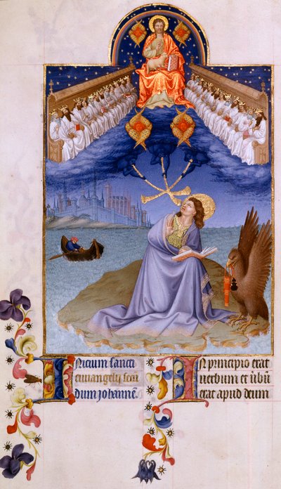 San Juan en Patmos. Miniatura en Las muy ricas horas del Duque de Berry por Pol De Limburg de Pol de Limbourg