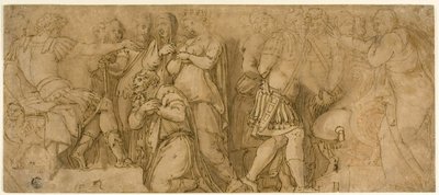 Familia de Darío ante Alejandro; Prisioneros ante un senador de Polidoro da Caravaggio