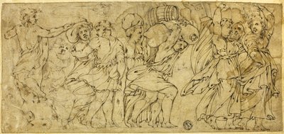 Hombres y mujeres cargando barriles y fardos de Polidoro da Caravaggio