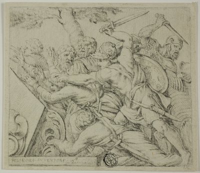 Soldados de Ciro desgarrando el ejército de Spargabise de Polidoro da Caravaggio