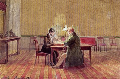 Adam Bernard Mickiewicz (1798-1855) jugando al ajedrez con un amigo, 1830 de Polish School
