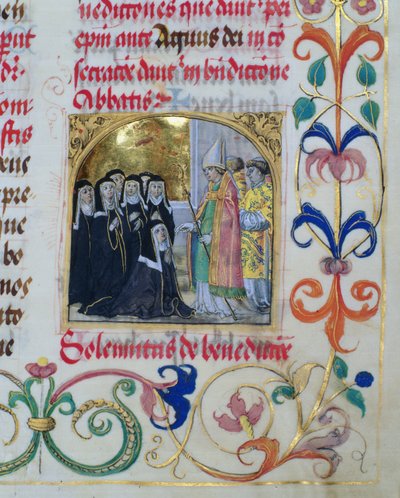 Obispo Bendiciendo a las Monjas del Pontifical del Obispo Erasmus Ciolek, c.1510 de Polish School