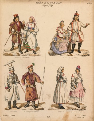 Ejemplos de trajes folclóricos polacos, publicados por K.S. Wolski, Cracovia, 1888 de Polish School