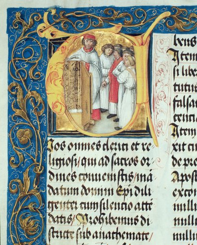 Ordenación de Seminaristas al Sacerdocio del Pontifical del Obispo Erasmus Ciolek, c.1510 (temple y oro sobre pergamino) de Polish School