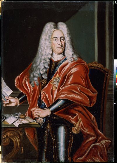 ""Portrait Of Aristocrat"" Retrato de un hombre polaco desconocido, probablemente un estadista, de condición adinerada, con peluca y armadura. Lleva cruces de nobleza y presenta una carta dirigida al Gran Canciller. Pintar de Polish School