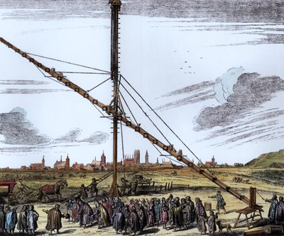 El Gran Telescopio Astronómico de Johannes Hevelius (1611-1687) ilustración de Machina Coelestis por Hevelius, Gdansk, publicado en 1670 de Polish School