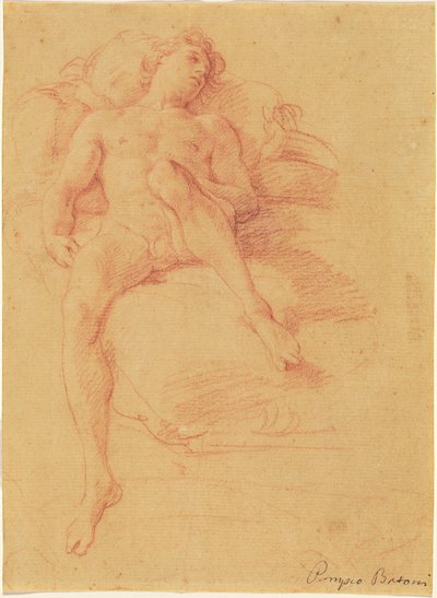Desnudo masculino reclinado en una cama de Pompeo Batoni