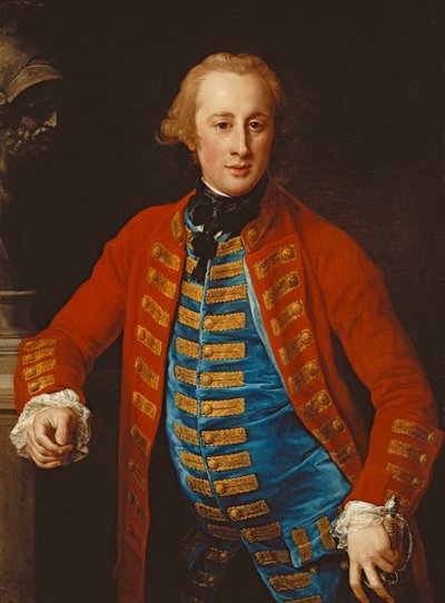 Retrato de un Oficial de Caballería en Traje de Paseo, Tres Cuartos de Longitud, Apoyado en un Pedestal por un Busto de Marte, 1774 de Pompeo Girolamo Batoni
