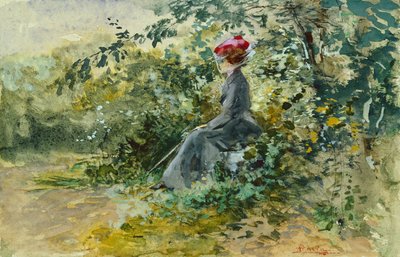 A Moments Rest (acuarela y bodycolor) de Pompeo Mariani