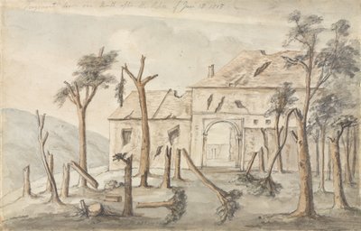 Hougoumont dibujado un mes después de la Acción del 18 de junio de 1815, julio de 1815 de Ponsonby