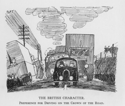 El carácter británico, preferencia por conducir en el centro de la carretera (litografía) de Pont