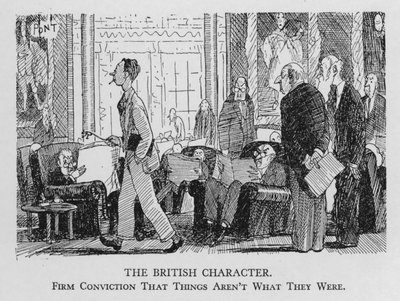 El carácter británico; firme convicción de que las cosas no son lo que eran (litografía) de Pont