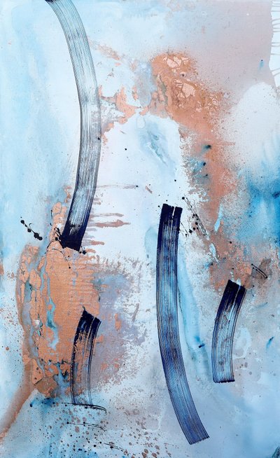 Azul fluido y cobre: abstracto de Poonam Choudhary