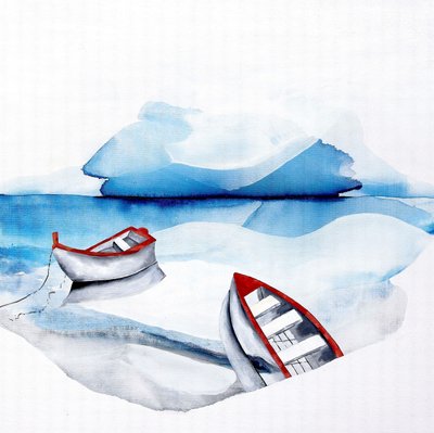 Barcos rojos, lago azul de Poonam Choudhary