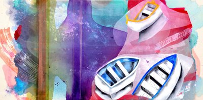 Barcos en acuarela de vivos colores de Poonam Choudhary