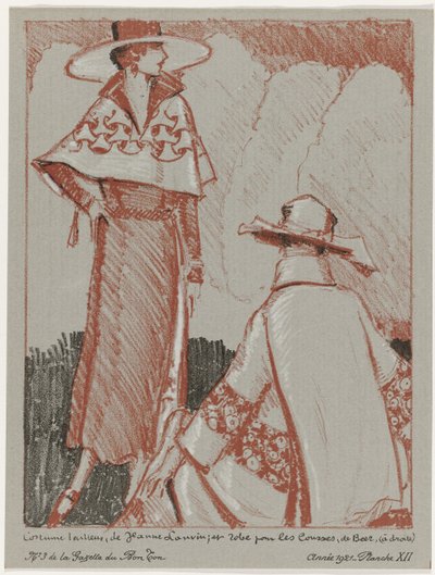 Gazette du Bon Ton, 1921 - No. 3, Pl. XII: Traje a medida, de Jeanne Lanvin; y vestido para ir de compras, de Beer (título sobre objeto) de Porter Woodruff