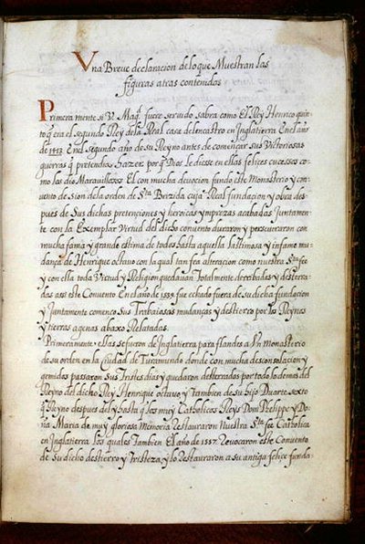Una página de una historia de las peregrinaciones de las monjas de Syon, compilada en Lisboa a principios del siglo XVII de Portuguese School