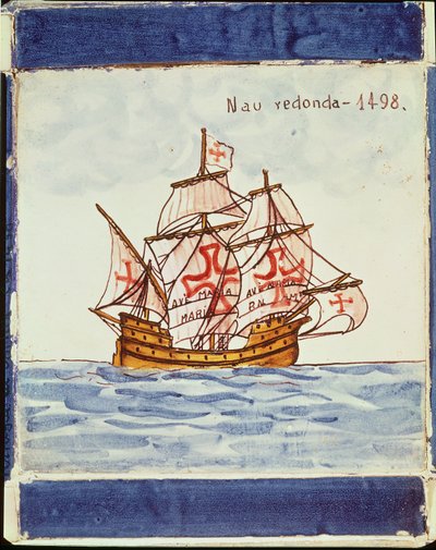 Azulejo que representa un barco, de Sagres, 1498 (cerámica) de Portuguese School