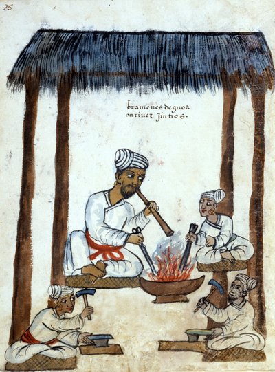 Herreros brahmanes (religión hindú). Manuscrito portugués del siglo XVI. Roma Bibl. casanatense de Portuguese School