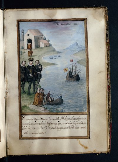 Salida de Londres, de una historia de las peregrinaciones de las monjas de Syon, compilada en Lisboa a principios del siglo XVII de Portuguese School