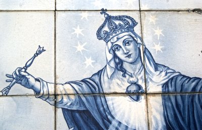 (detalle) Panel decorativo que muestra a la Virgen María aplastando la Serpiente, Lamego, Portugal. 1738 de Portuguese School