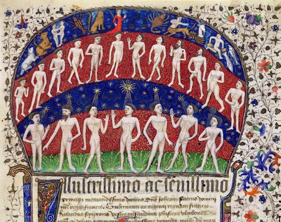 Fol.1 Signos del zodiaco y un grupo de hombres, de 
