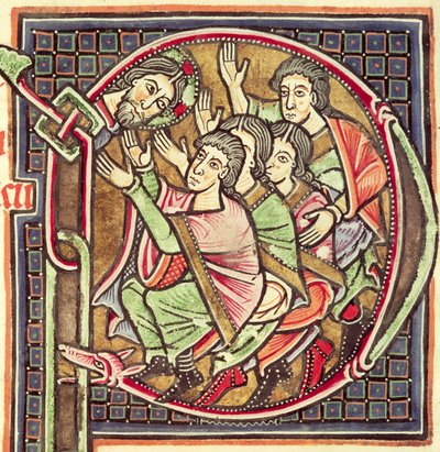 Ms 3088 fol.137r Inicial historiada P que representa la muerte de Josué, de una Biblia, siglos XII-XIII de Portuguese School