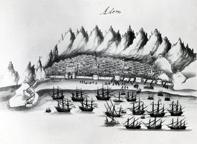 Asalto portugués a Adén, ilustración de Leyendas de la India por Gaspar Correia, c.1858 de Portuguese School