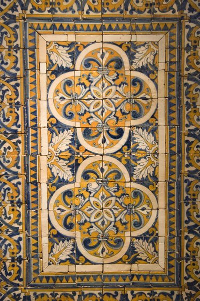 Azulejos con patrón cuadrilobulado con borde (cerámica) de Portuguese School