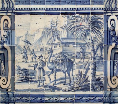 Escena con un camello en Asia - Azulejos, loza pintada de Portuguese School