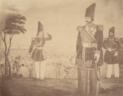 [Una revista persa en una pintura que una vez perteneció a Ardeshir Mirza, tío del rey], 1840s-60s de Possibly by Luigi Pesce.