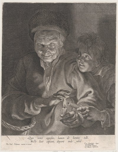 Anciana y un niño con velas, ca. 1620-30 de Possibly by Paulus Pontius.