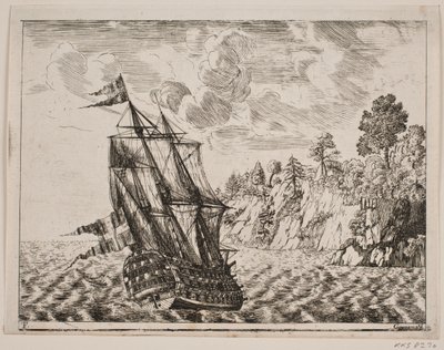Buque de guerra danés en la costa rocosa de Poul Isac Grønvold