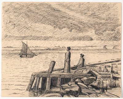 El muelle en Dyrnæs. Tiempo gris de Poul S. Christiansen