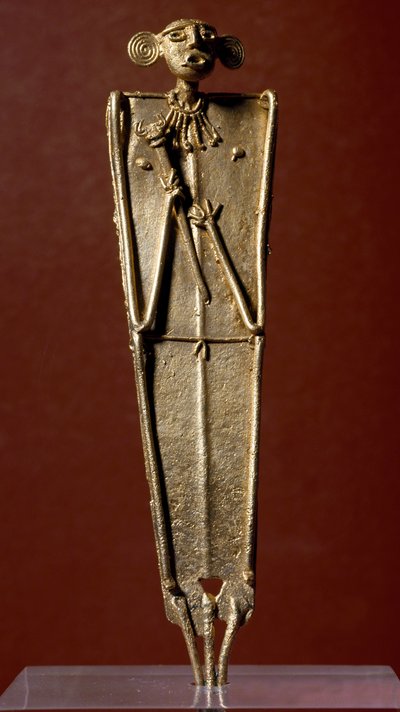 Arte precolombino, civilización Muisca: estatuilla de mujer (Tunjo) en oro de Pre Columbian