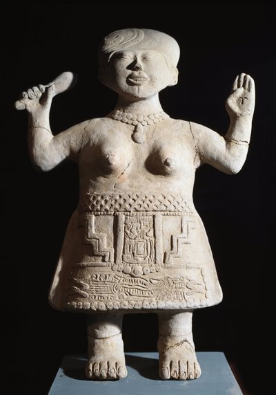 Arte precolombino, civilización totonaca: estatuilla de sacerdotisa con los brazos en el aire. Siglos VI-IX d.C. De El Tajín (piedra) de Pre Columbian Pre Columbian