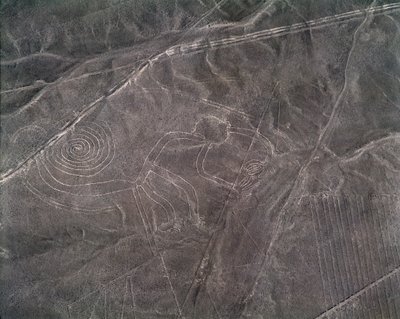 Vista aérea de una figura de mono, Líneas de Nazca de Prehistoric Prehistoric