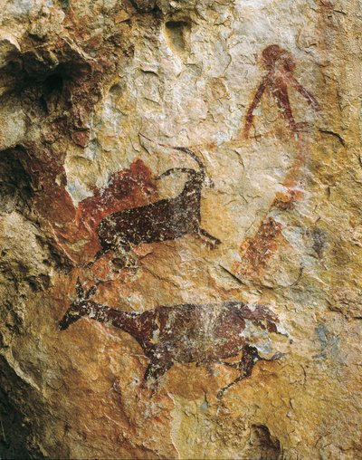 Escena de caza con un ciervo y un íbice (25000-15000 a.C.). Paleolítico Superior. El Perelló, cueva de La Cabra Freixet. de Prehistoric Prehistoric