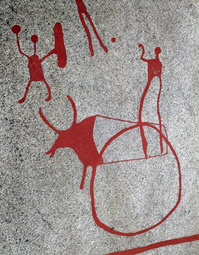 Edad de bronce nórdica: arado tirado por un buey, grabados rupestres en Tanum, Suecia 1800-500 a.C. de Prehistoric Prehistoric
