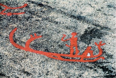 Petroglifos de Tanoum representando a un hombre en un barco, Roca de Litsleby, Suecia de Prehistoric Prehistoric