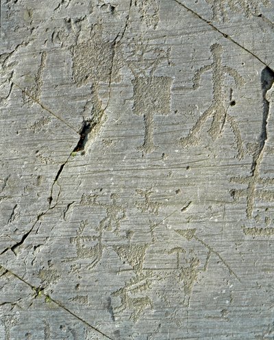 Prehistoria, civilización Camunni, arte rupestre: escenas de caza de ciervos y vida cotidiana en un pueblo de Prehistoric Prehistoric