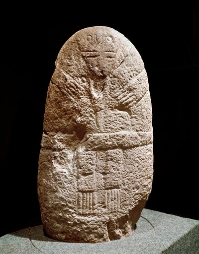 Prehistoria: estatuilla menhir. Edad de Piedra, neolítico. Saint Germain en Laye, Museo de Antigüedades Nacionales de Prehistoric Prehistoric