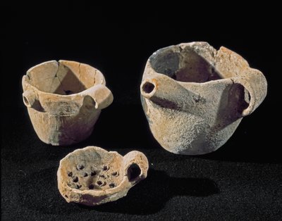 Prehistoria: varios accesorios de vajilla. Edad del Hierro. De Umbría. Perugia, Museo Archeologico Nazionale dell