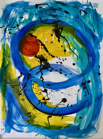 Abstracto dinámico en azul y amarillo de Preston Harmon