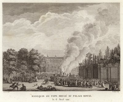 Efigie del papa quemada en el palacio real de Prieur