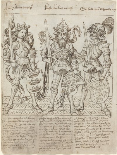 Rey Arturo, Carlomagno y Godofredo de Boulogne de Primary Master of the Strassburg Chronicle