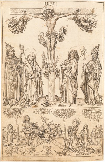 La Crucifixión con la Virgen y Santos y la familia Hungerstein de Primary Master of the Strassburg Chronicle