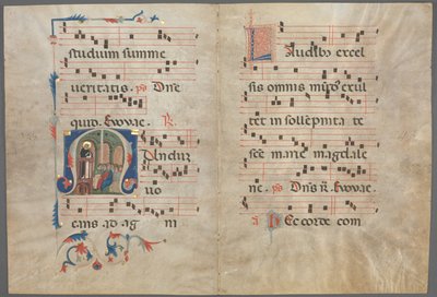 Bifolium from an Antiphonary: Initial M with Saint Dominic Preaching de Primo Miniatore di San Domenico